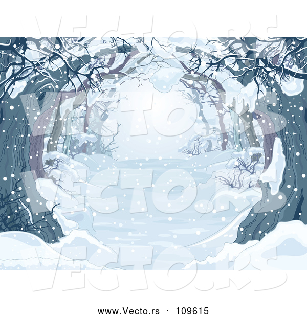 Vector of Snow Covered Tree Lined Driveway or Forest