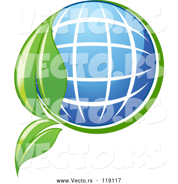 Vector of Solar Panel Globe and Green Leaf
