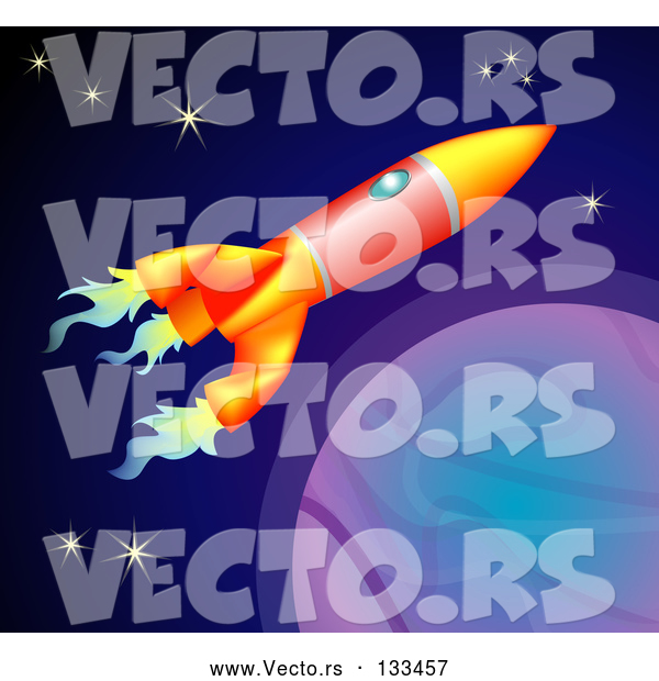 Vector of Space Rocket Flying past Planets and Stars in Space