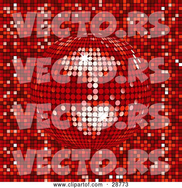 Vector of Sparkling Red Mirror Disco Ball Spinning over a Mosaic Background