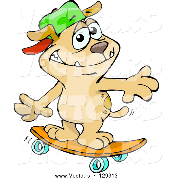 Vector of Sporty Brown Dog Wearing a Hat and Skateboarding
