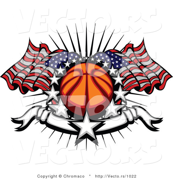 Vector of Stars Surrounding Basketball with American Flags and a Banner