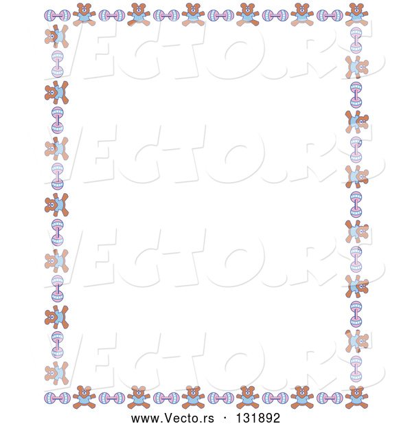 Vector of Stationery Border of Teddy Bears and Baby Rattles over a White Background