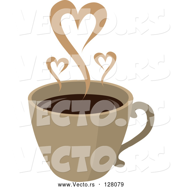 Vector of Steam Hearts Rising from a Brown Cup of Coffee