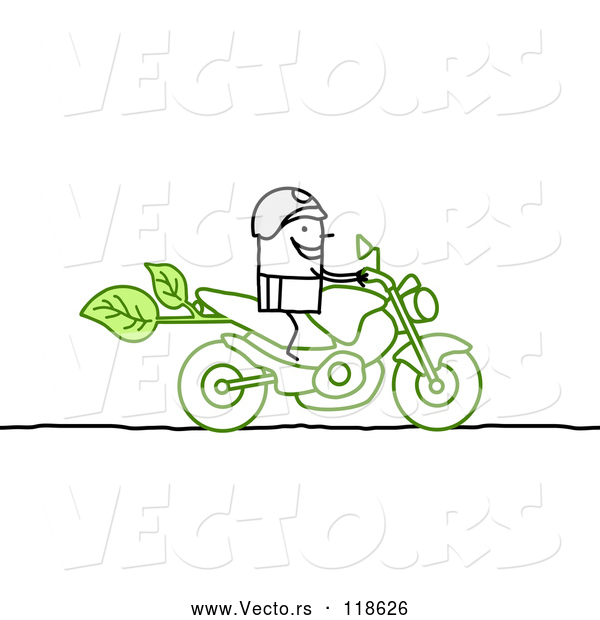 Vector of Stick Biker on a Green Motorcycle