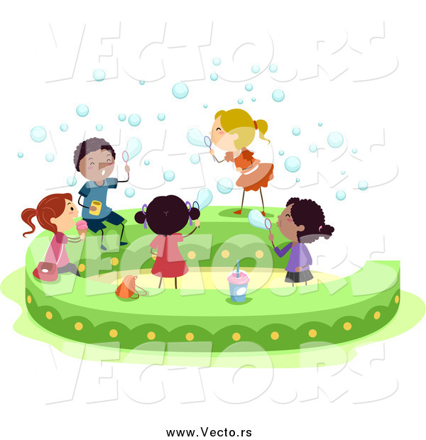Vector of Stick Children Blowing Bubbles