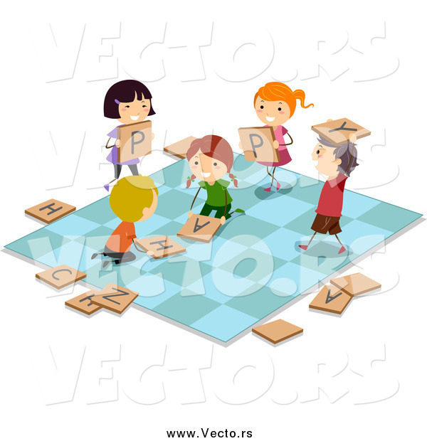 Vector of Stick Kids on a Giant Game Board