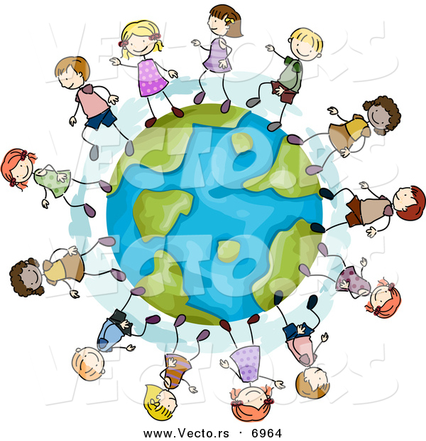 Vector of Stick Kids Playing on a Globe