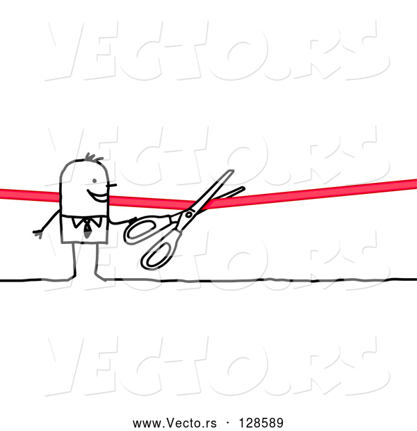 Vector of Stick People Character Cutting a Ribbon with Scissors