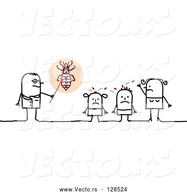 Vector of Stick People Character Doctor Speaking to Lice Covered KChildren