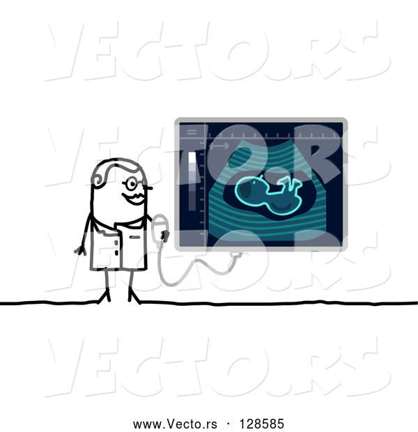 Vector of Stick People Character Doctor Viewing a Sonogram on a Screen