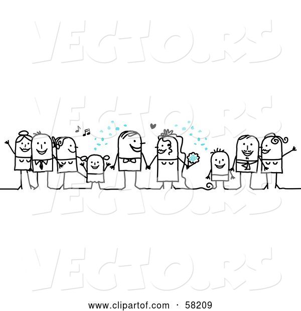 Vector of Stick People Character Wedding with the Guests Tossing Confetti