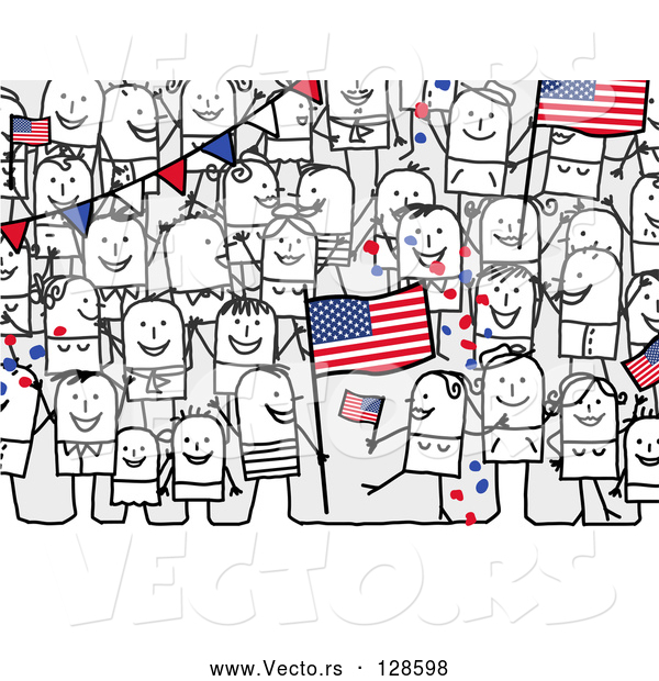 Vector of Stick People Characters with an American Flag