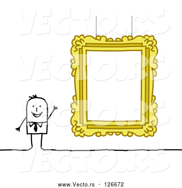 Vector of Stick People Guy Presenting a Blank Gallery Frame