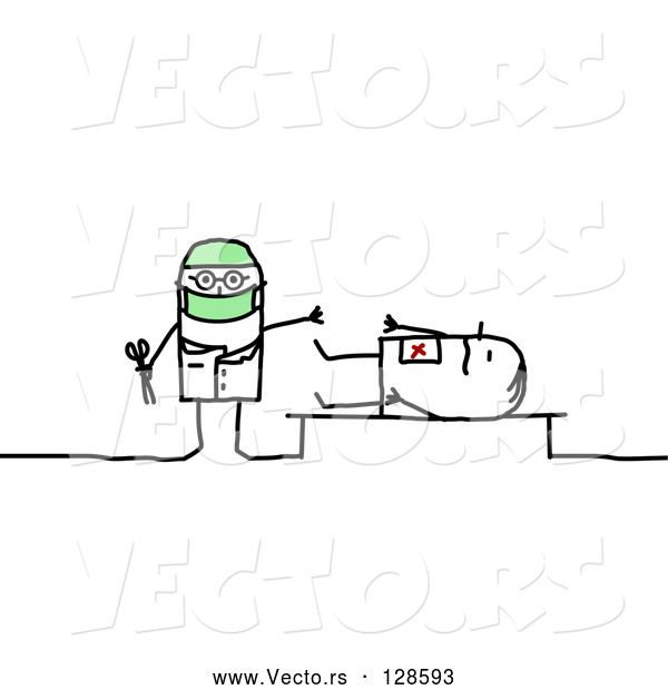 Vector of Stick People Surgeon Operating on a Patient
