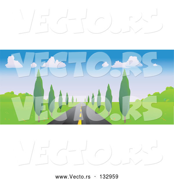 Vector of Strait Tree Lined Road Leading Forward