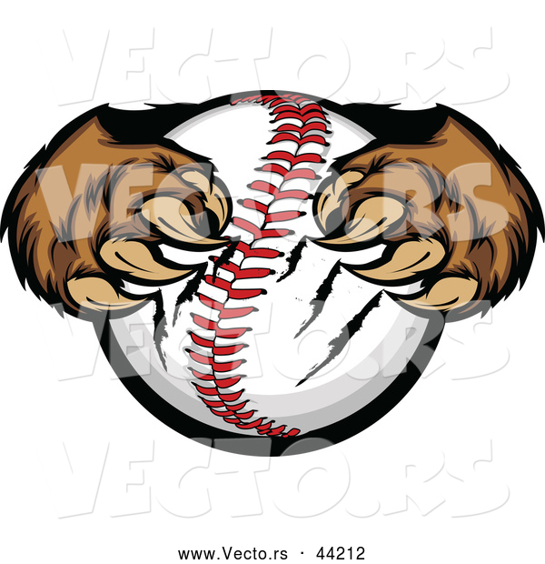 Vector of Strong Cartoon Bear Paws Tightly Gripping a Baseball with Its Sharp Claws