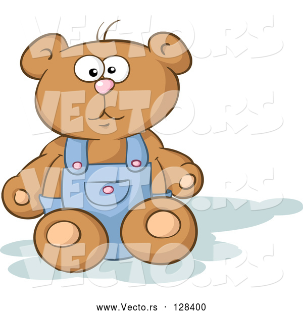 Vector of Stuffed Teddy Bear Sitting and Wearing Blue Overalls
