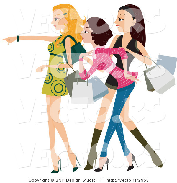 Vector of Stylish Young Girls Getting Excited and Shopping