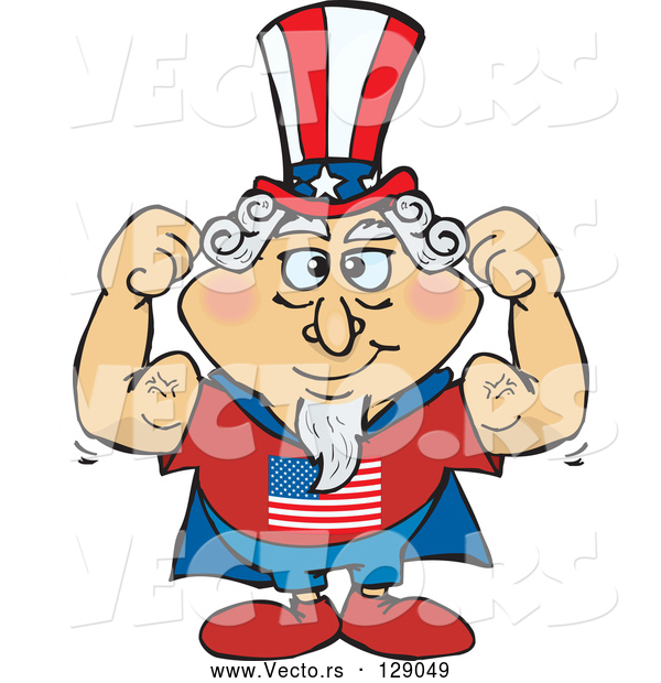 Vector of Super Uncle Sam in a Cape, Flexing His Muscles