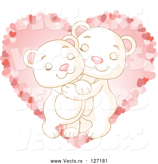 Vector of Sweet Polar Bear Couple Hugging over a Pink Heart