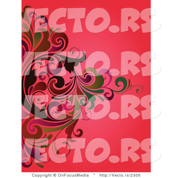 Vector of Swirly Vines over a Red Background Design