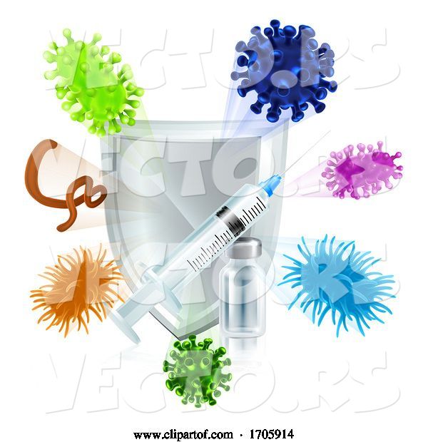 Vector of Syringe and Vial Vaccine Shield Protection Concept