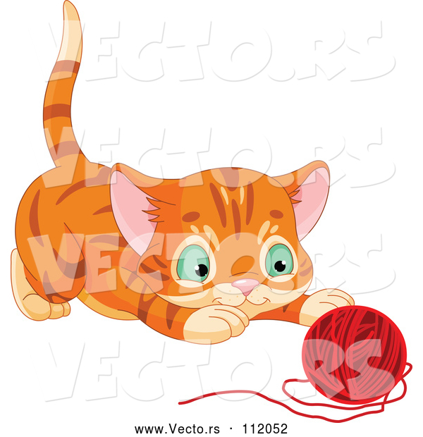 Vector of Tabby Ginger Kitten About to Pounce on a Ball of Yarn
