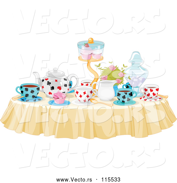Vector of Table Set with Treats and Drinks for a Tea Party