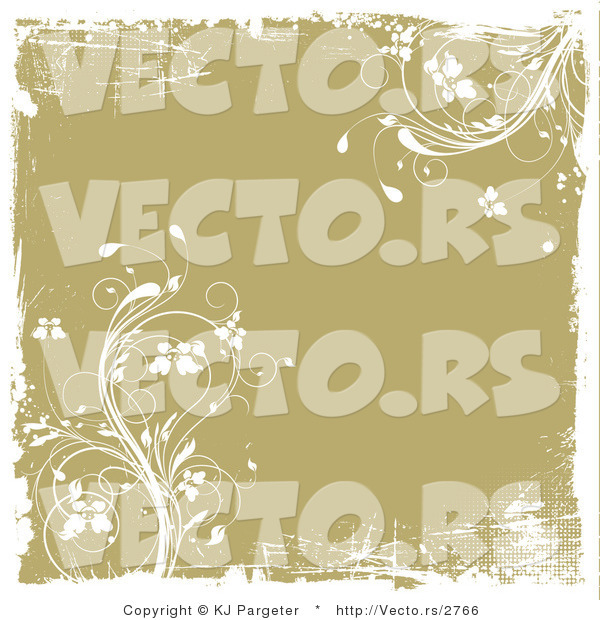 Vector of Tan Floral Vines - Grunge Background with White Borders