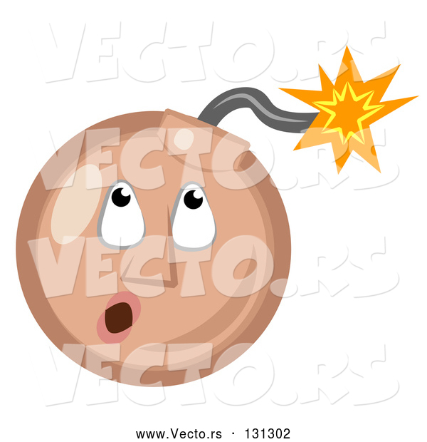 Vector of Tan Ticking Time Bomb Smiley Face Looking up at the Fuse