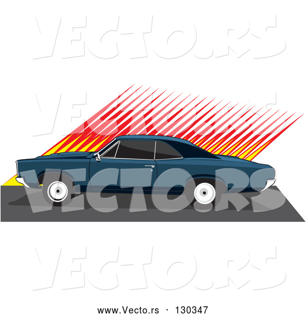 Vector of Teal 1966 Pontiac Gto Muscle Car with Dark Tinted Windows, in Profile by a Red and Yellow Wall