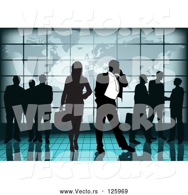 Vector of Team of International Business People by in an Airport near an Atlas