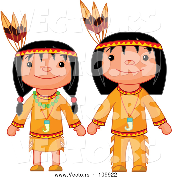 Vector of Thanksgiving Native American Girl and Boy