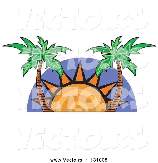 Vector of the Sun Setting Between Palm Trees
