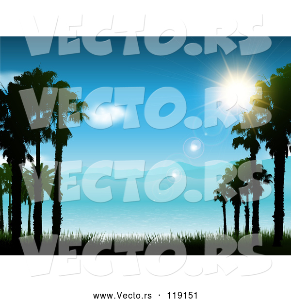Vector of the Sun Shining over a Blue Coastal Landscape and Sea