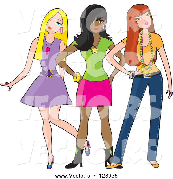 Vector of Three Fashionable Young Ladies Posing