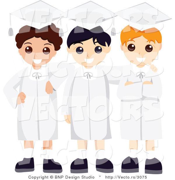 Vector of Three Happy School Graduates in Caps and Gowns