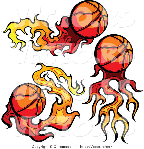 Vector of Three Unique Basketballs on Fire