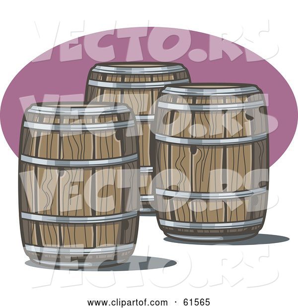 Vector of Three Wooden Whiskey Barrels