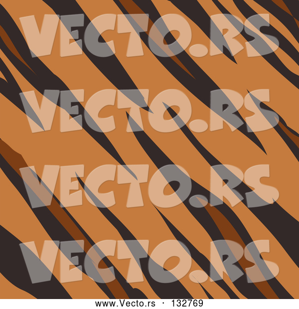 Vector of Tiger Animal Print Background with Brown, Tan and Black Stripes in a Pattern
