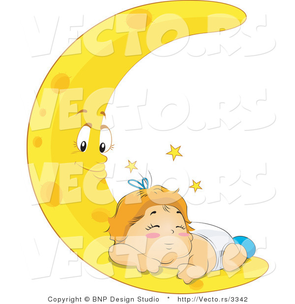 Vector of Tired Baby Sleeping on Crescent Moon