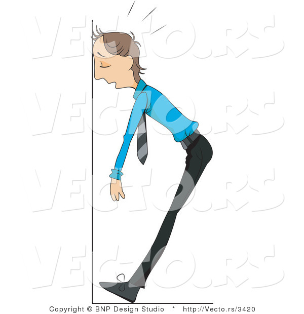 Vector of Tired Businessman Collapsing Against a Wall