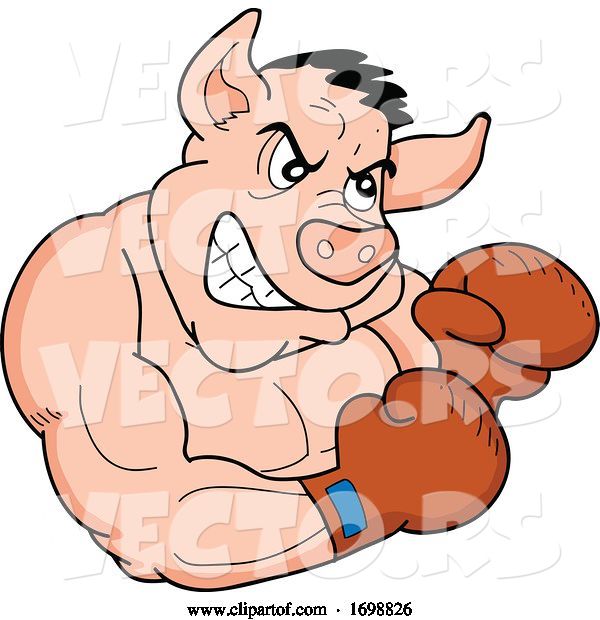 Vector of Tough Muscular Boxer Pig for a BBQ Competition Design