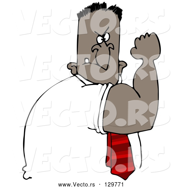 Vector of Tough Strong Black Guy Flexing His Big Arm Muscles and Flashing a Mean Face