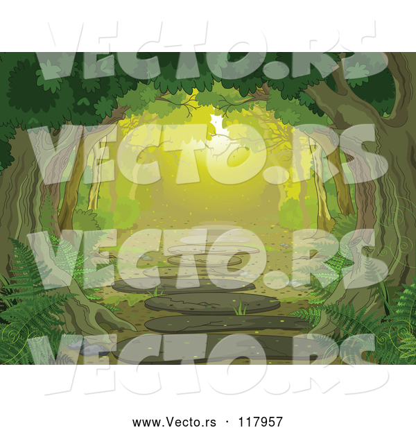 Vector of Tree Canopy over a Forest Path with Ferns