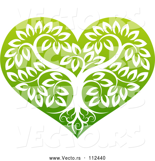 Vector of Tree with Roots and Leafy Branches Inside a Gradient Green Heart