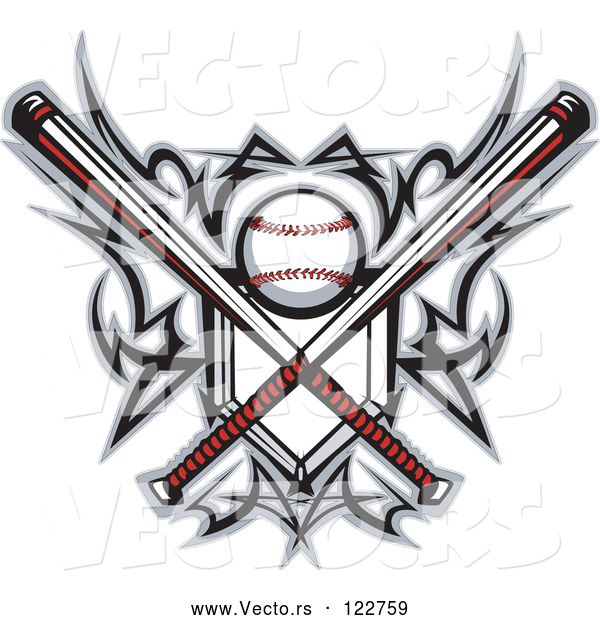 Vector of Tribal Baseball Home Plate with Crossed Bats and Ball Featuring the Sweet Spot