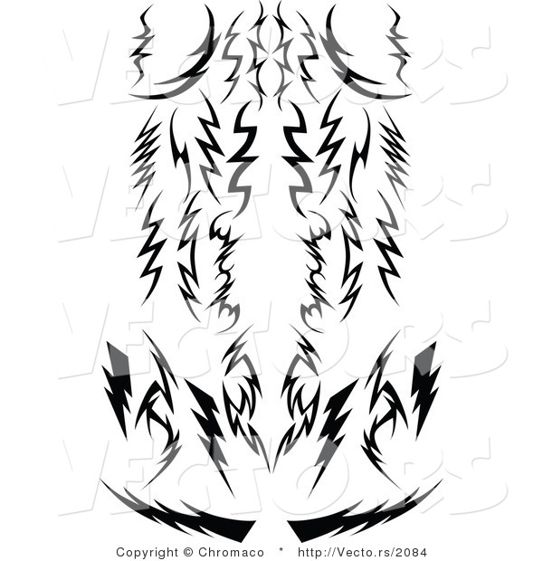 Vector of Tribal Lightning Bolts - Silhouetted Designs