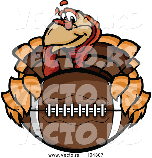 Vector of Turkey Bird Mascot Holding an American Football Thanksgiving Super Bowl